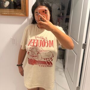 Cream Disney McQueen Short Sleeve Crewneck T-Shirt Comfortable Fit Y2K